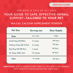 Animal Essentials Sea-Cal powder near dog food bowl to illustrate dosing