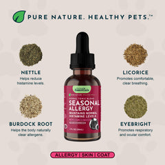 Animal Essentials seasonal allergy dog herbal blend close-up highlights organic ingredients for pets.