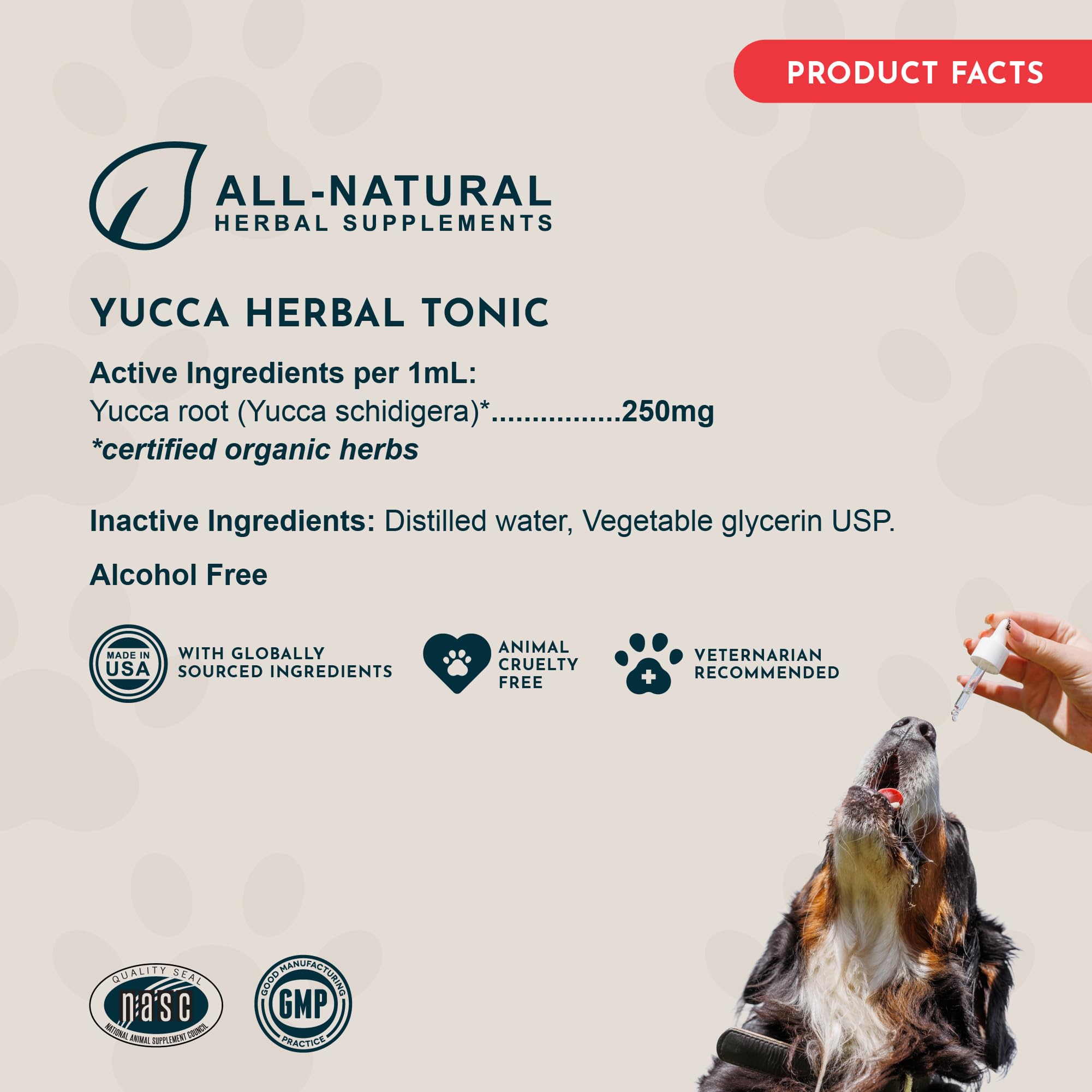 Animal Essentials Yucca organic herbs label emphasizing organic ingredients