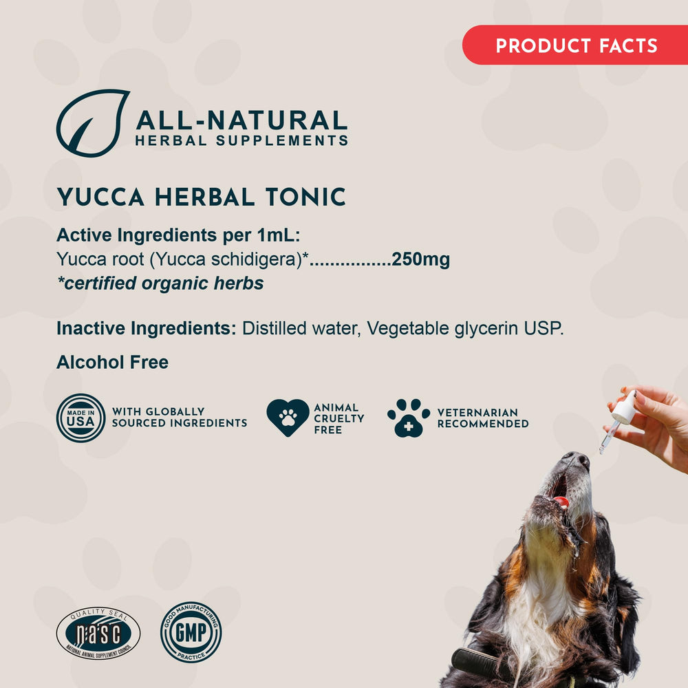 Animal Essentials Yucca organic herbs label emphasizing organic ingredients