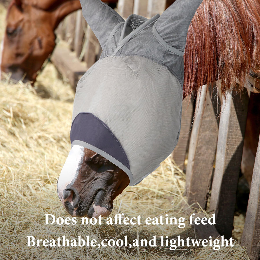 Animal-Gifts horse fly mask clear-vision confirms unobstructed sight for rider and horse.