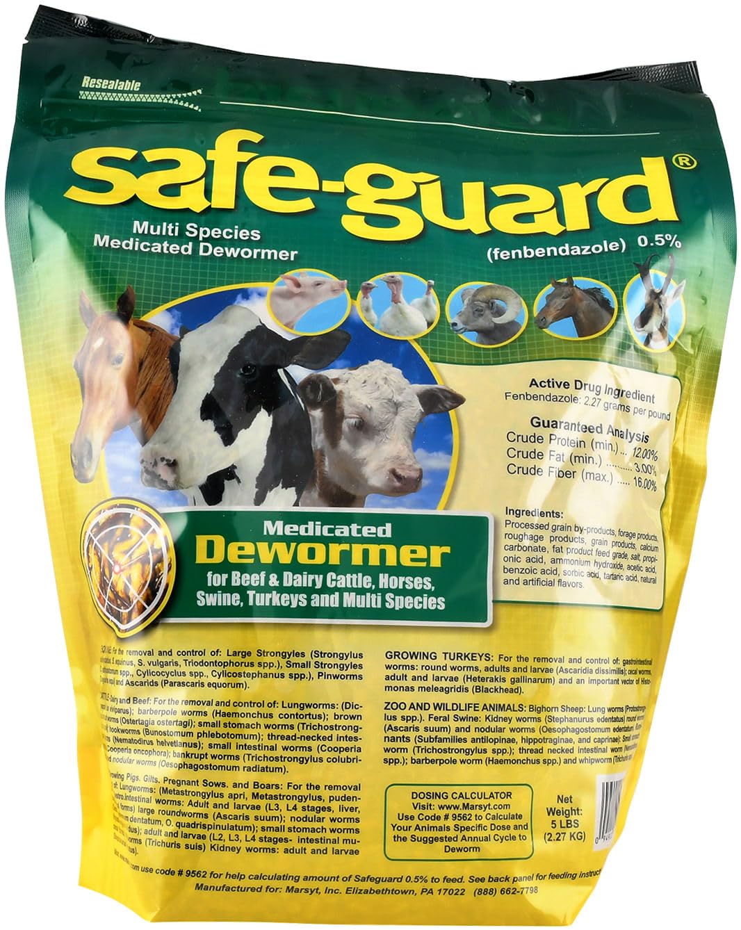Animal Health International Multi-Species Dewormer container shows easy-to-use formula for diverse livestock.