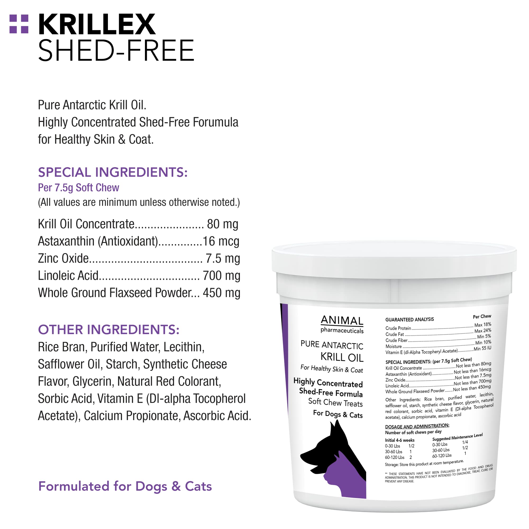 Animal Pharmaceuticals Krillex Shed-Free Chews close-up of cheese-flavored chews for skin health
