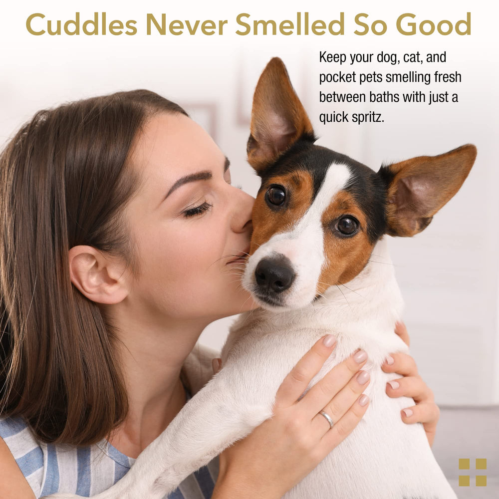 Animal Pharmaceuticals pet deodorizing spray application on fur after grooming