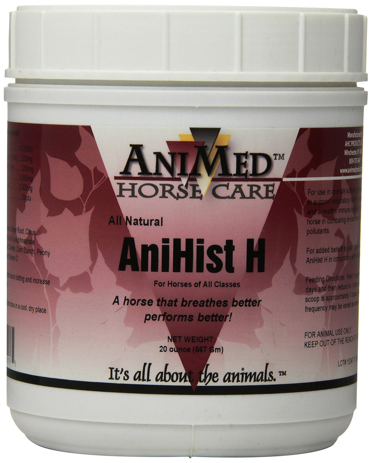 ANIMED AniHist-H powder bottle for horses supports natural respiratory comfort.