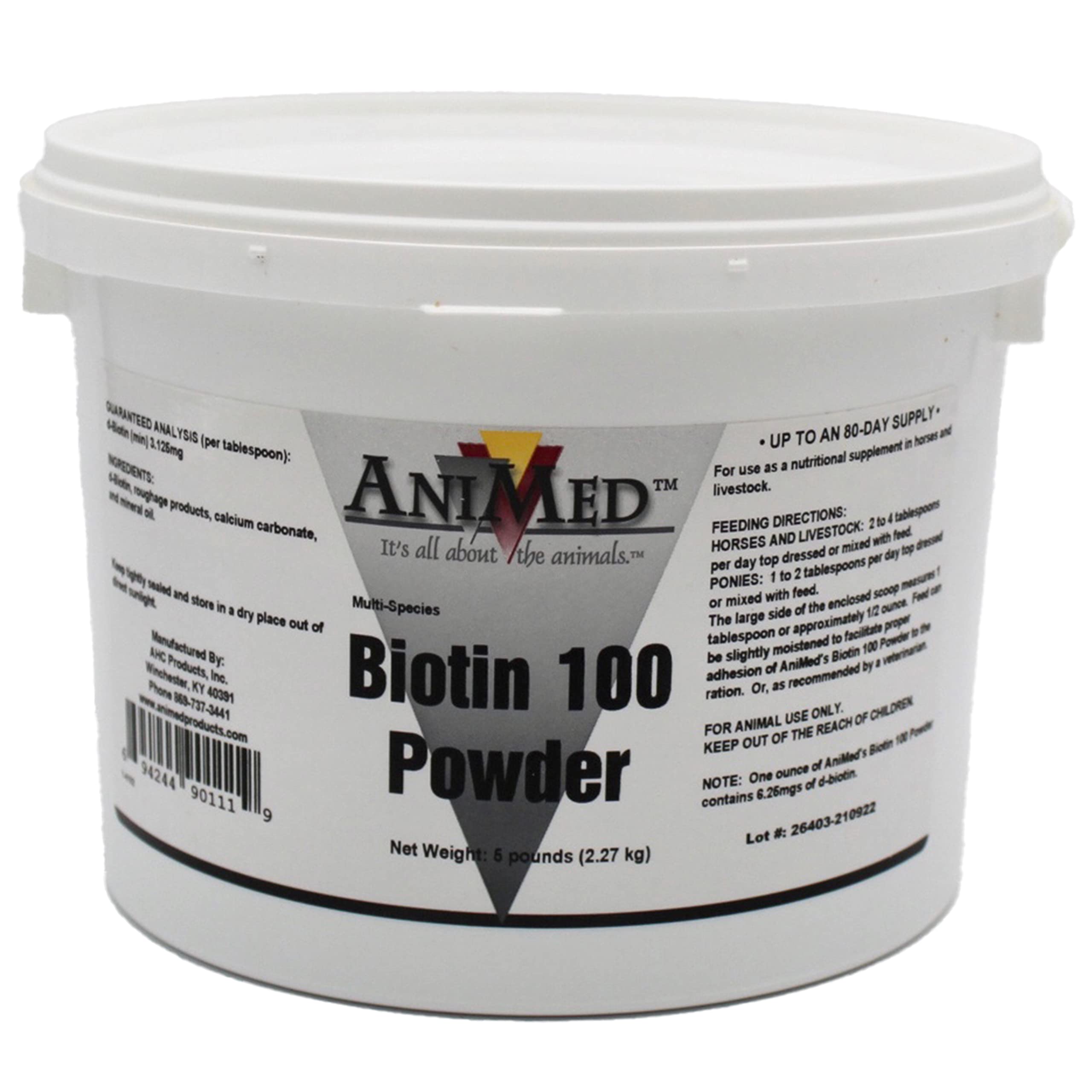 Animed Biotin 100 5lb container supporting coat health and balanced nutrition