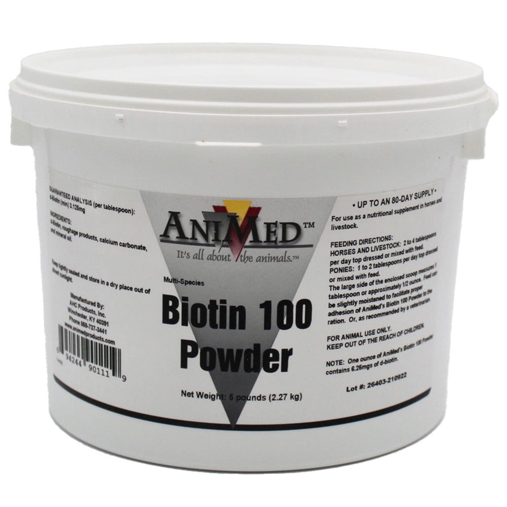 Animed Biotin 100 5lb container supporting coat health and balanced nutrition