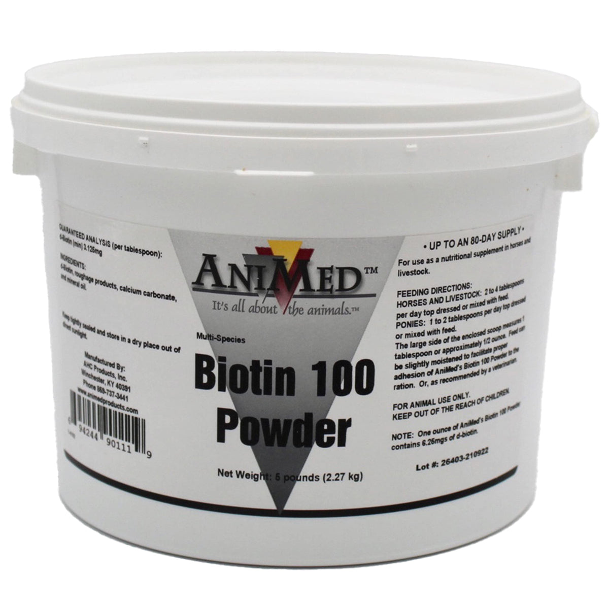 Animed Biotin 100 5lb container supporting coat health and balanced nutrition