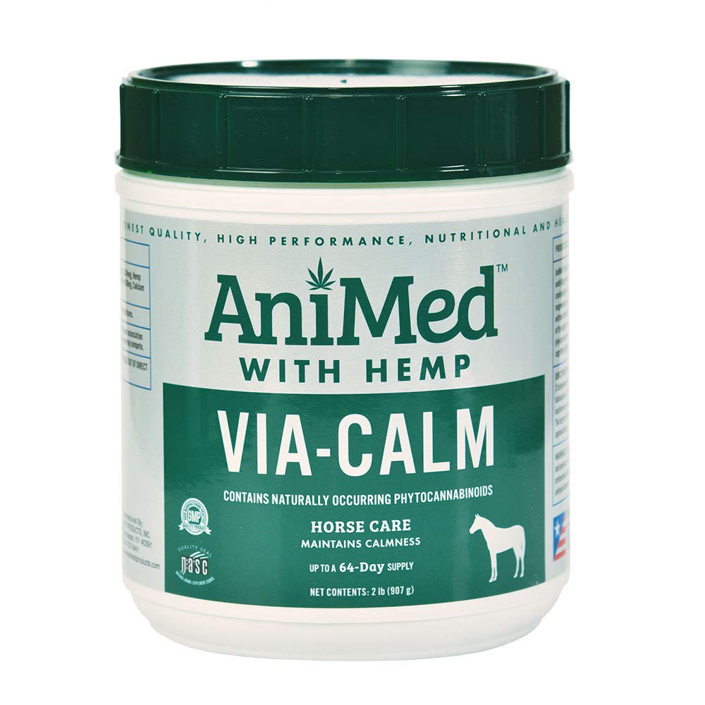 AniMed Via Calm with Hemp bottle promoting relaxed behavior and focused alertness.
