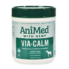AniMed Via Calm with Hemp bottle promoting relaxed behavior and focused alertness.