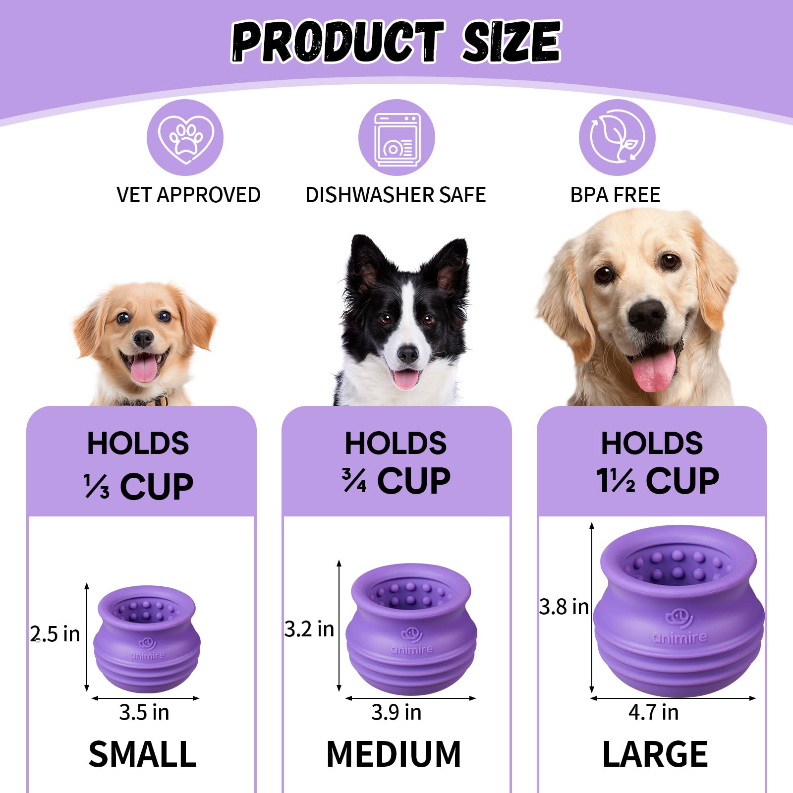 Animire dental-health-toy purple lick-surface aids saliva flow while dogs chew.