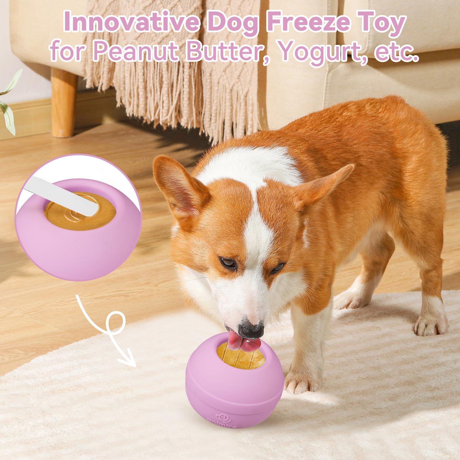 Animire dog lick toy frozen-ready for cooling treats and hydration.