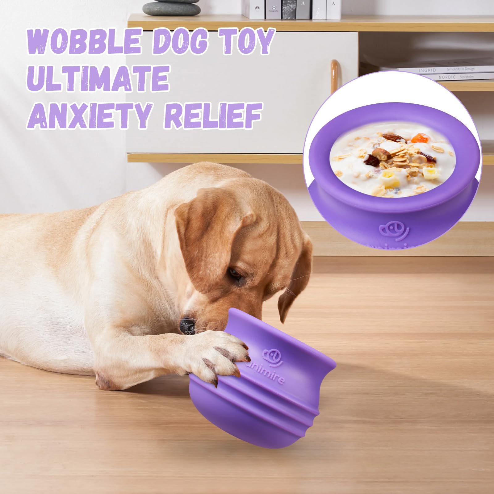 Animire durable-silicone-toy purple textured-surface promotes oral health during play.