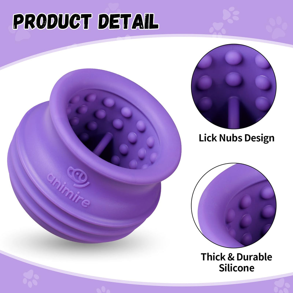 Animire wobble-mealtime-toy purple action-shot inspires active, engaging fetch and chew.