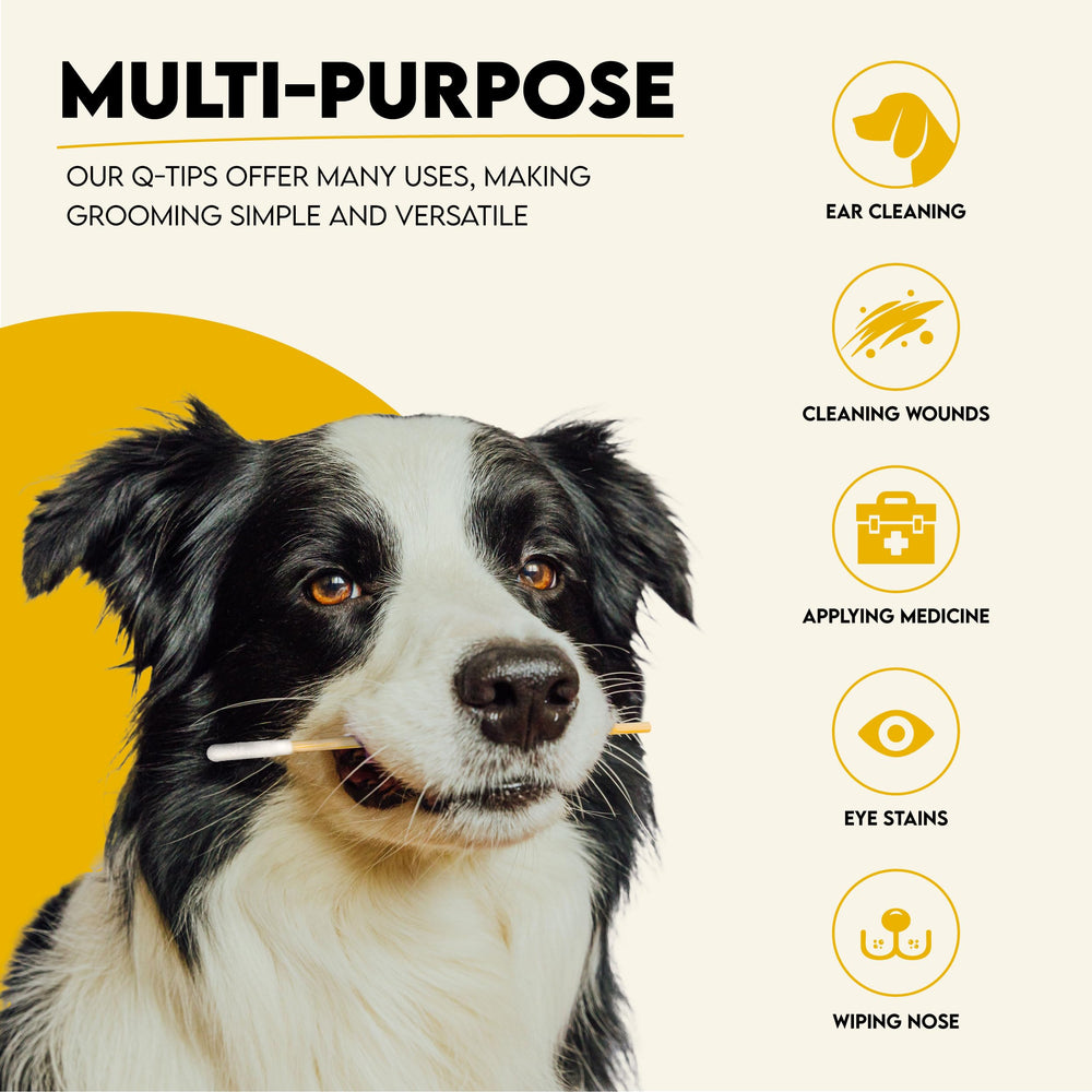 AnimoGoods 100-pack cotton swabs provide sturdy natural material for reliable at-home grooming.