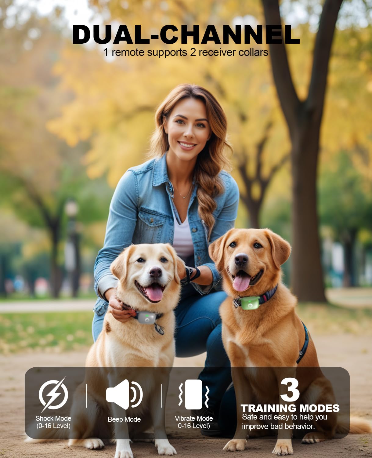 Animoul dog collar highlights three training modes for versatile cues
