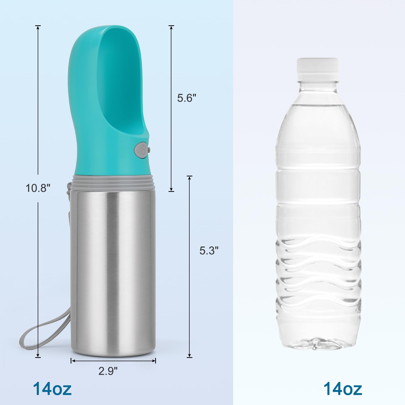 Anipaw 14oz capacity visible in side view, suitable for dogs of all sizes.
