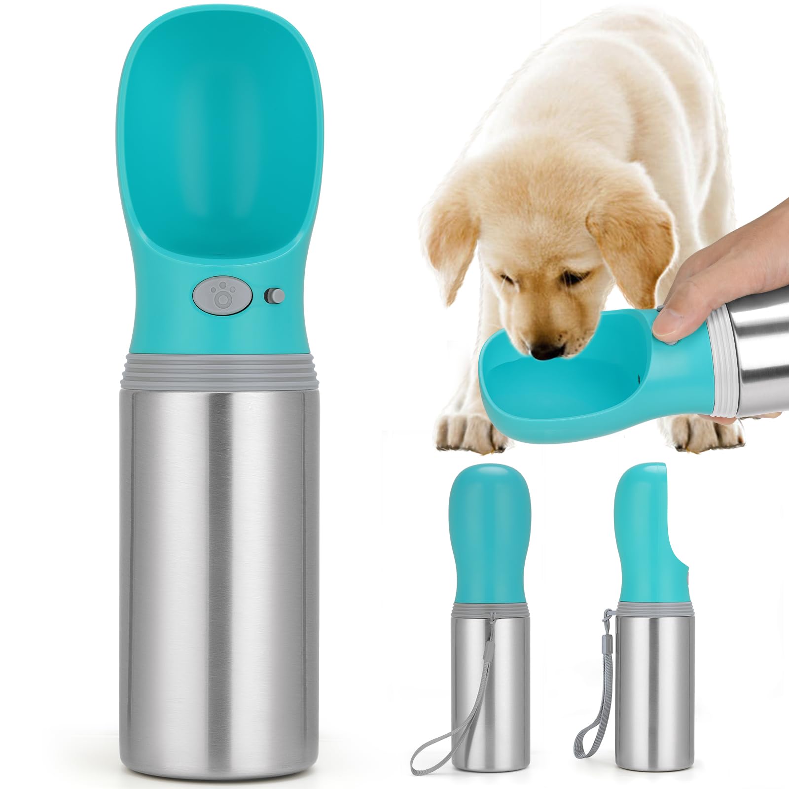 Anipaw portable dog water bottle 14oz in angled view for on-the-go hydration.