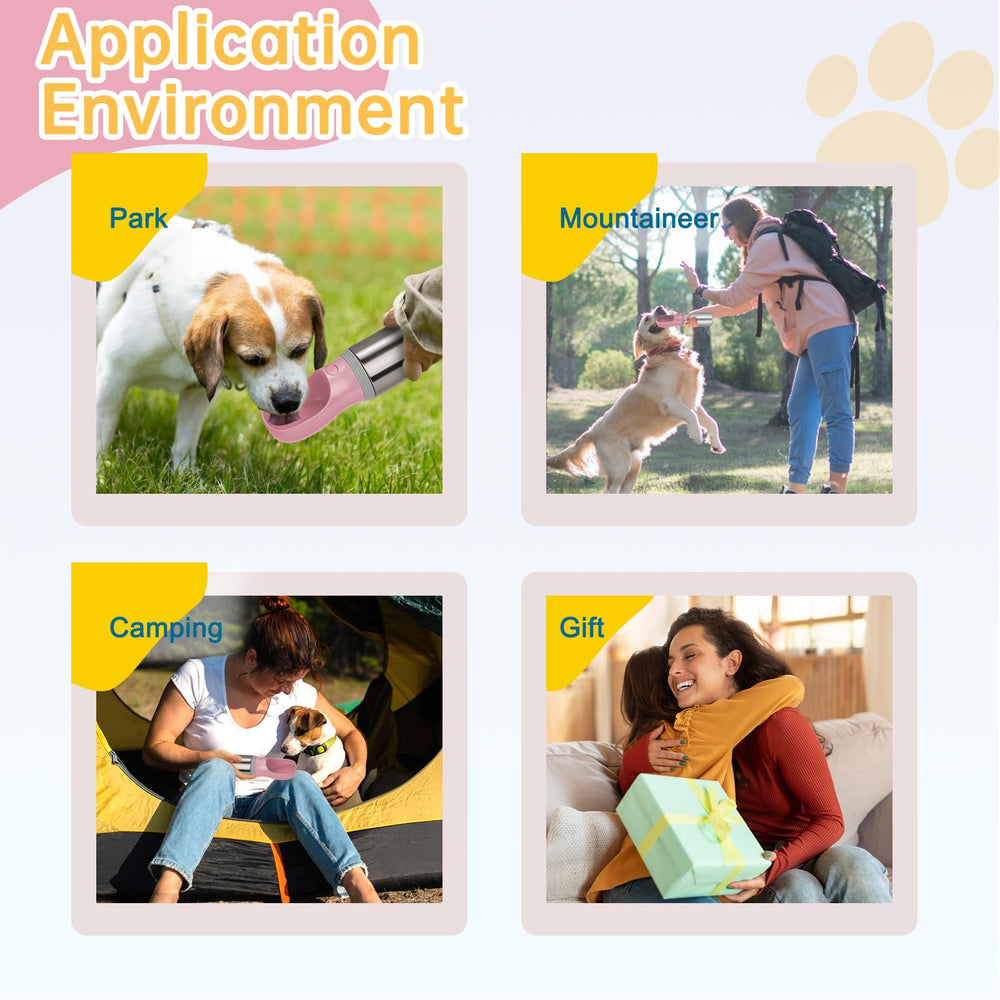 Anipaw portable dog water bottle travel-friendly fits in backpacks and car journeys.