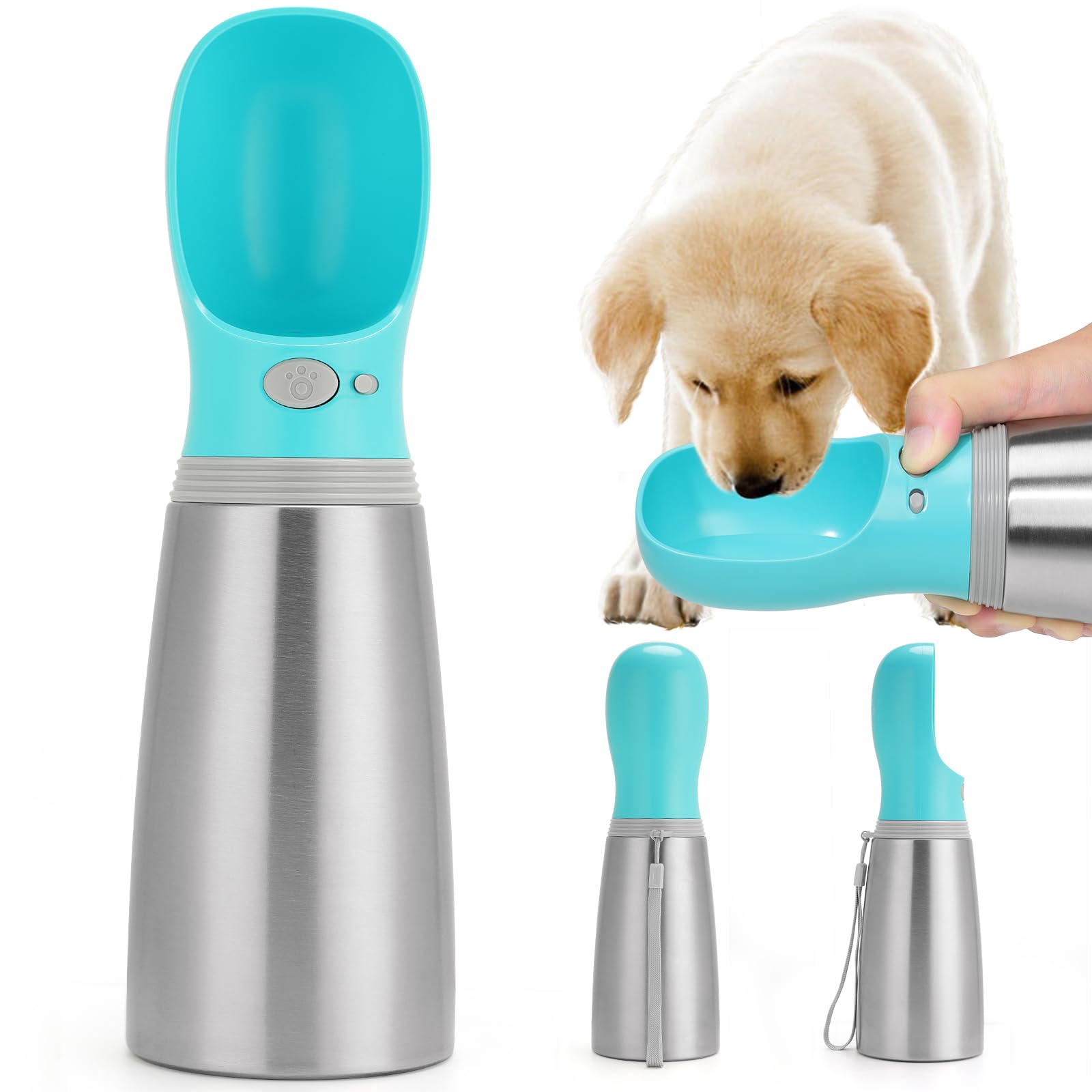 Anipaw portable dog water bottle 24oz cap open for quick road-trip hydration.