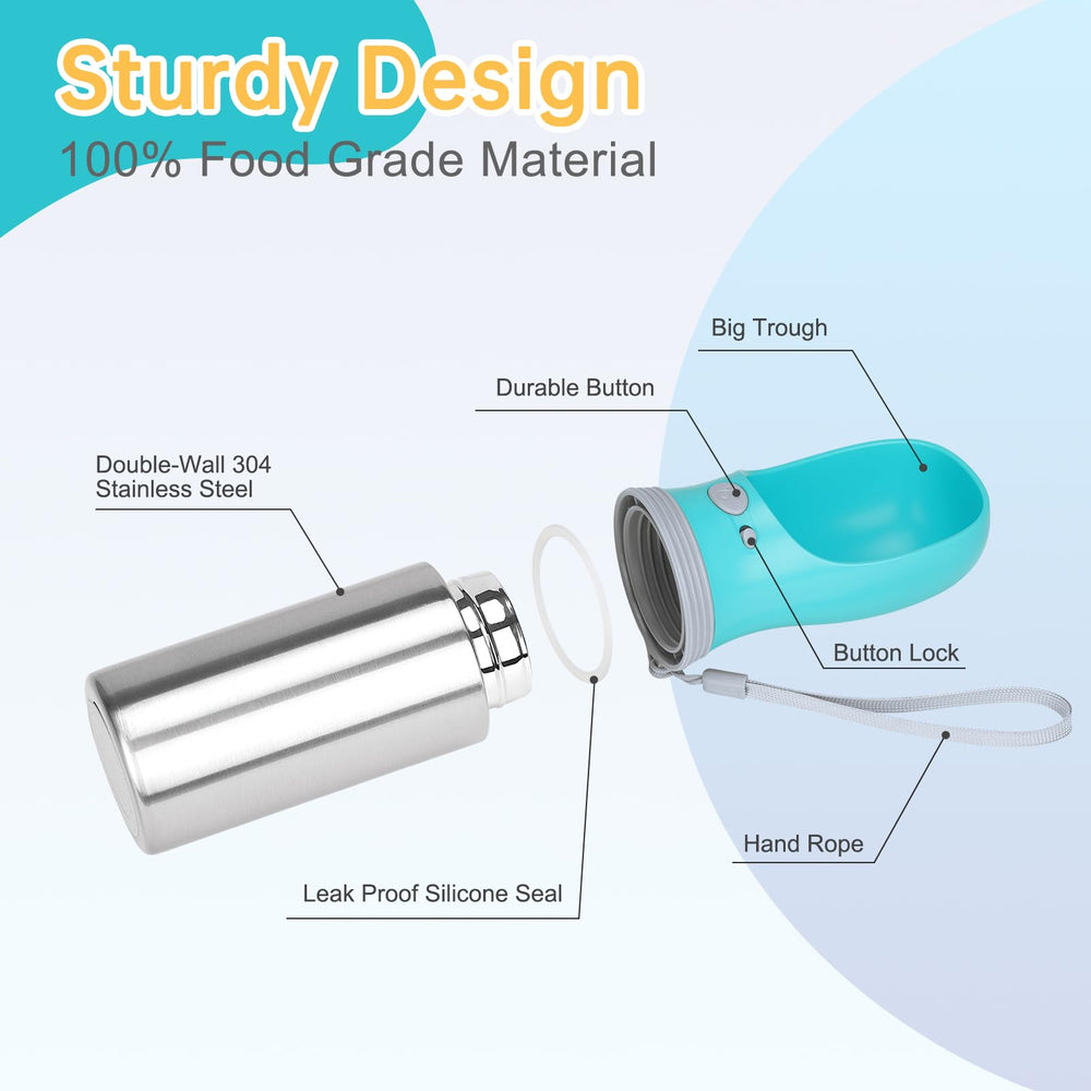 Anipaw portable dog water bottle silicone-seal close-up shows leak-proof design for mess-free travel.