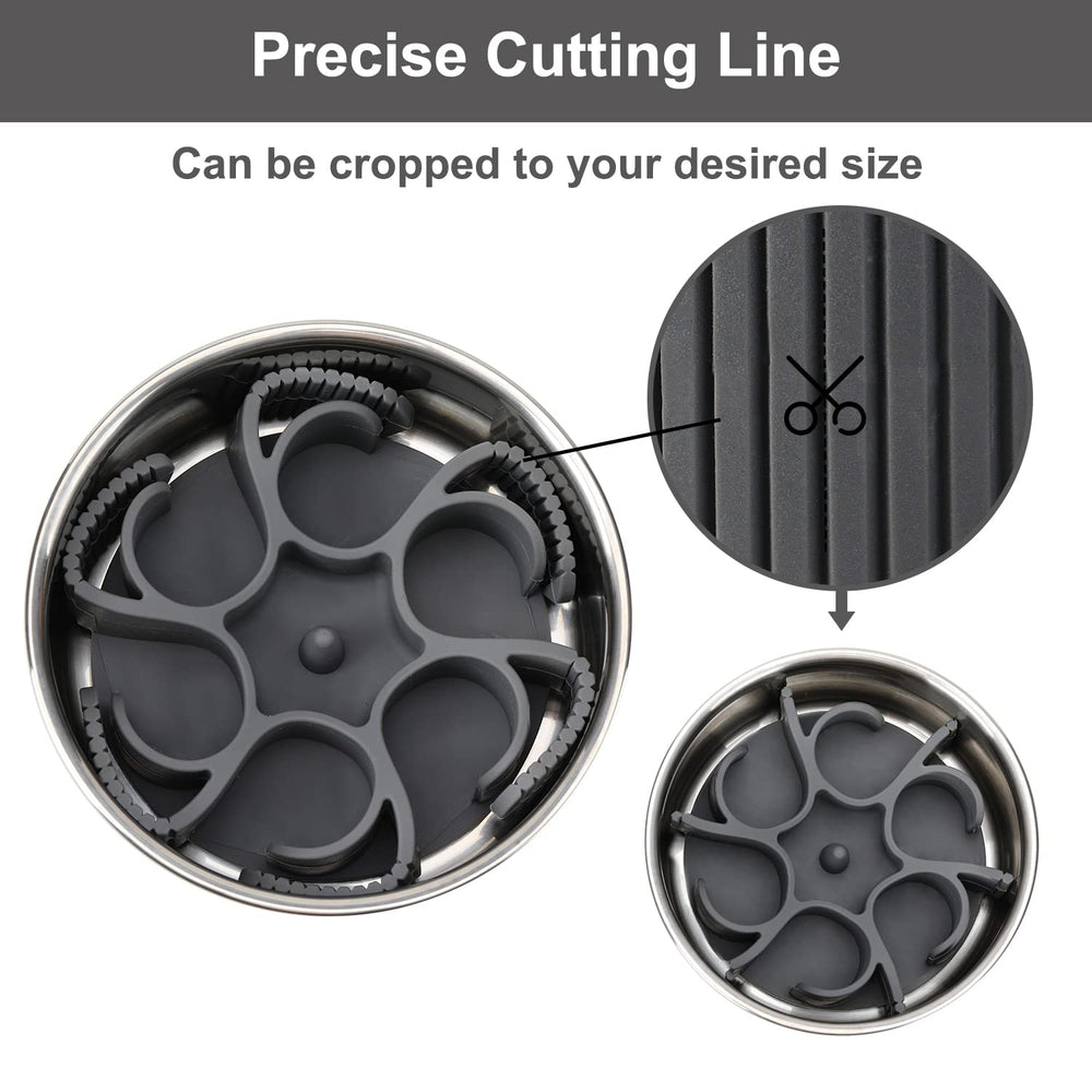 Close-up of adjustable cutting line showing fit from 4 to 11 cup bowls.