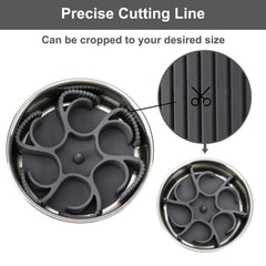 Close-up of adjustable cutting line showing fit from 4 to 11 cup bowls.