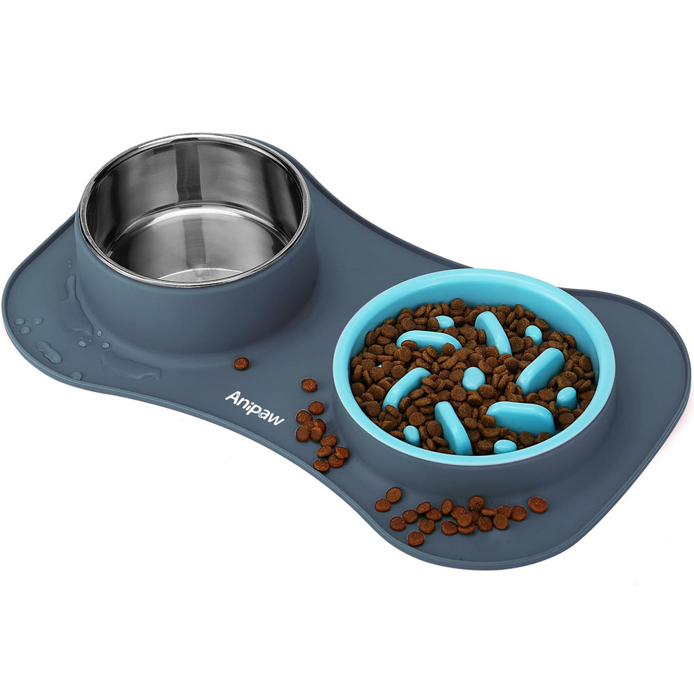 Anipaw slow-feeder bowl with raised obstacles promotes mindful, slower eating.