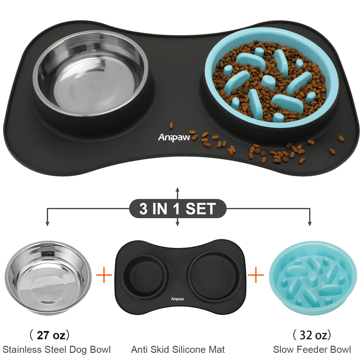 Anipaw stainless-steel bowl closeup rust-resistant and durable.