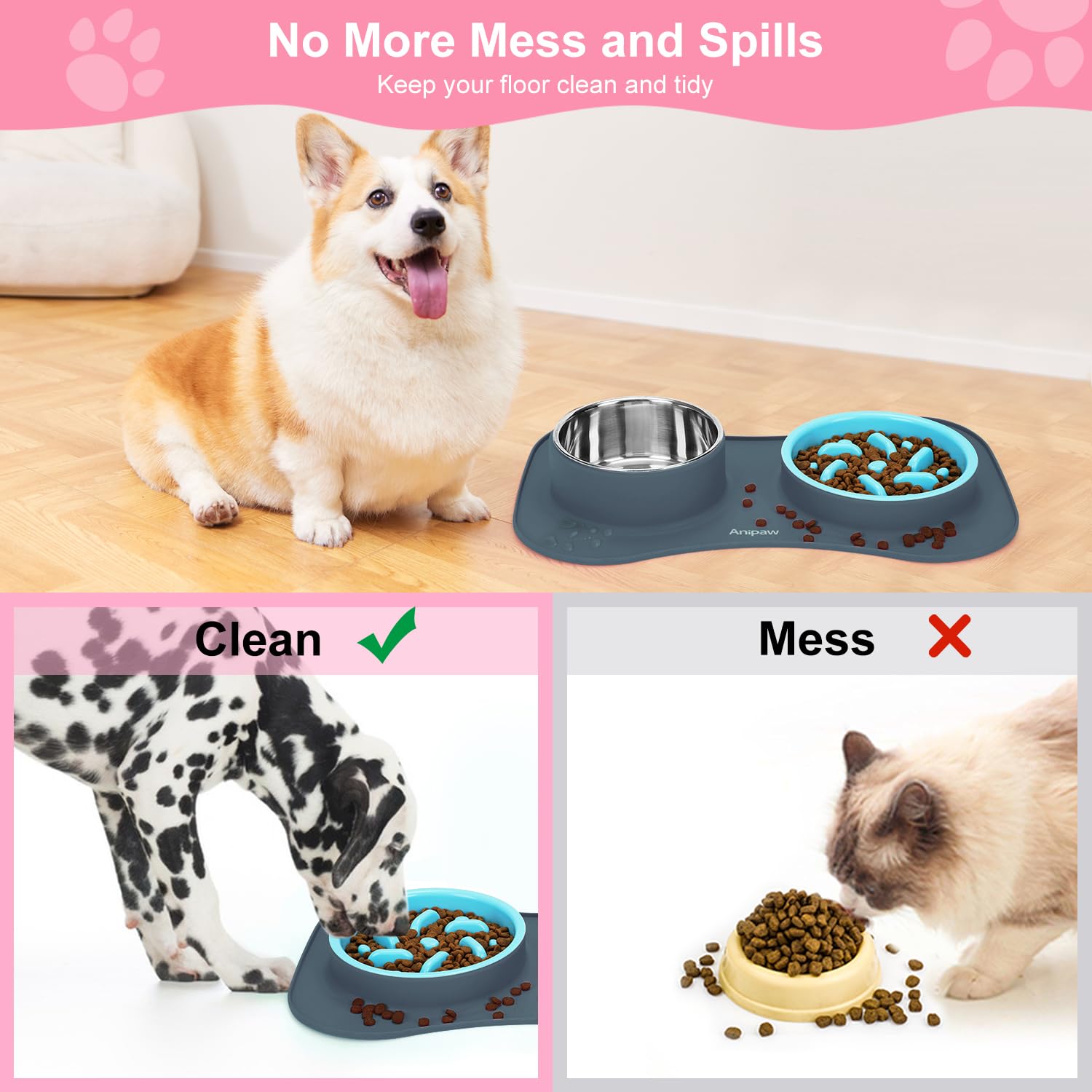 Anipaw stainless-steel bowl features rust-resistant, food-grade construction for long-lasting use.