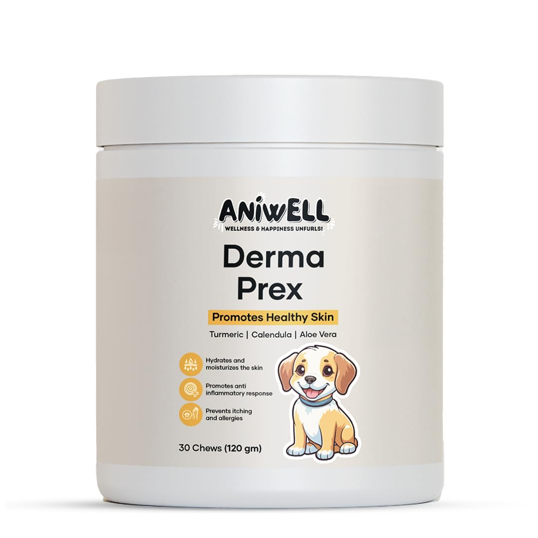 Aniwell DermaPrex bottle packaging showcases natural skin support for dogs