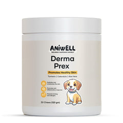 Aniwell DermaPrex bottle packaging showcases natural skin support for dogs