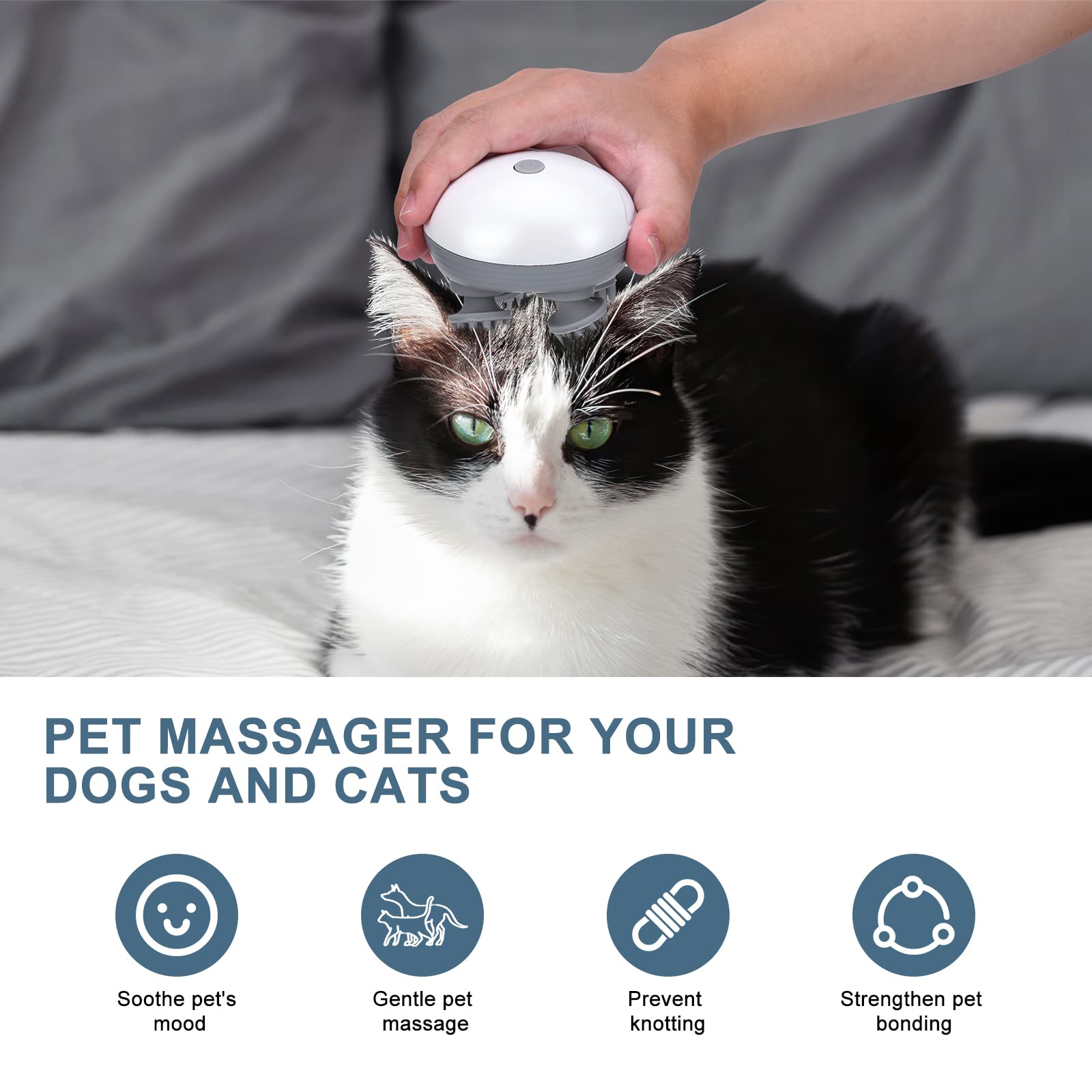 Ankilo massager low-high-alternate modes highlights customizable relaxation for different pets.
