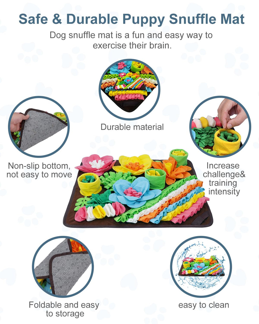 Ankilo Snuffle Mat close-up reveals soft felt protecting dog's nose.