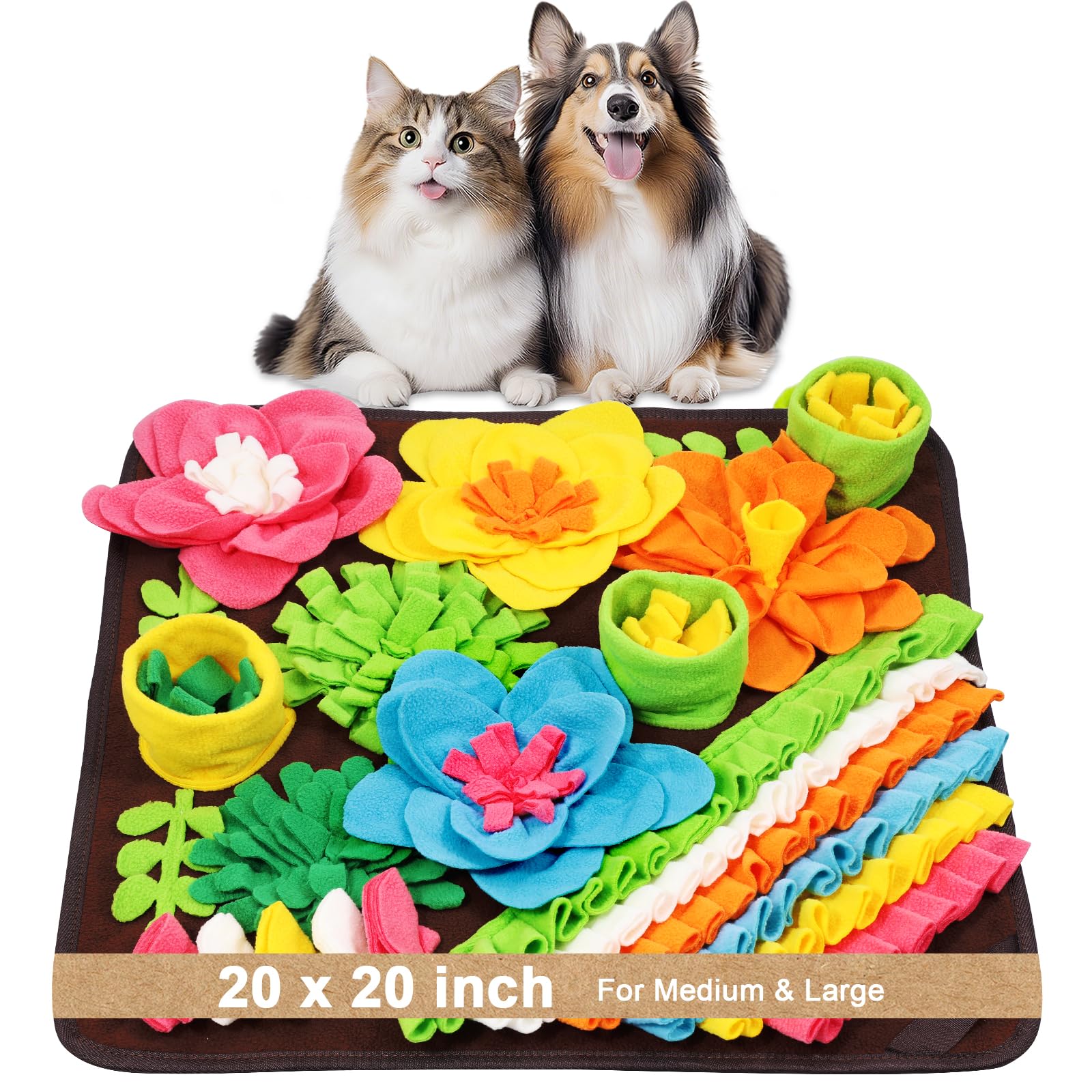 Ankilo Snuffle Mat top view with treats for slow feeding and enrichment.