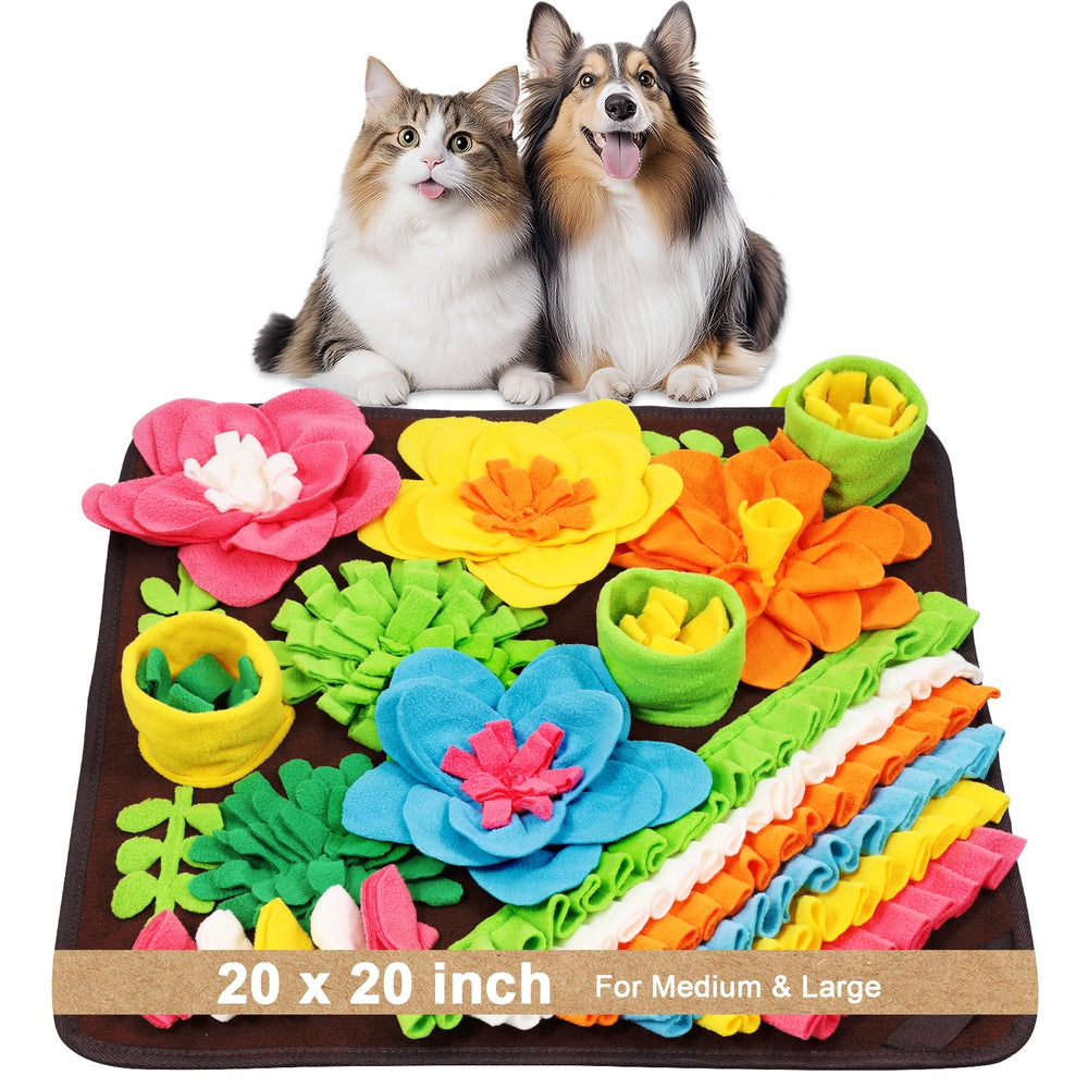 Ankilo Snuffle Mat top view with treats for slow feeding and enrichment.