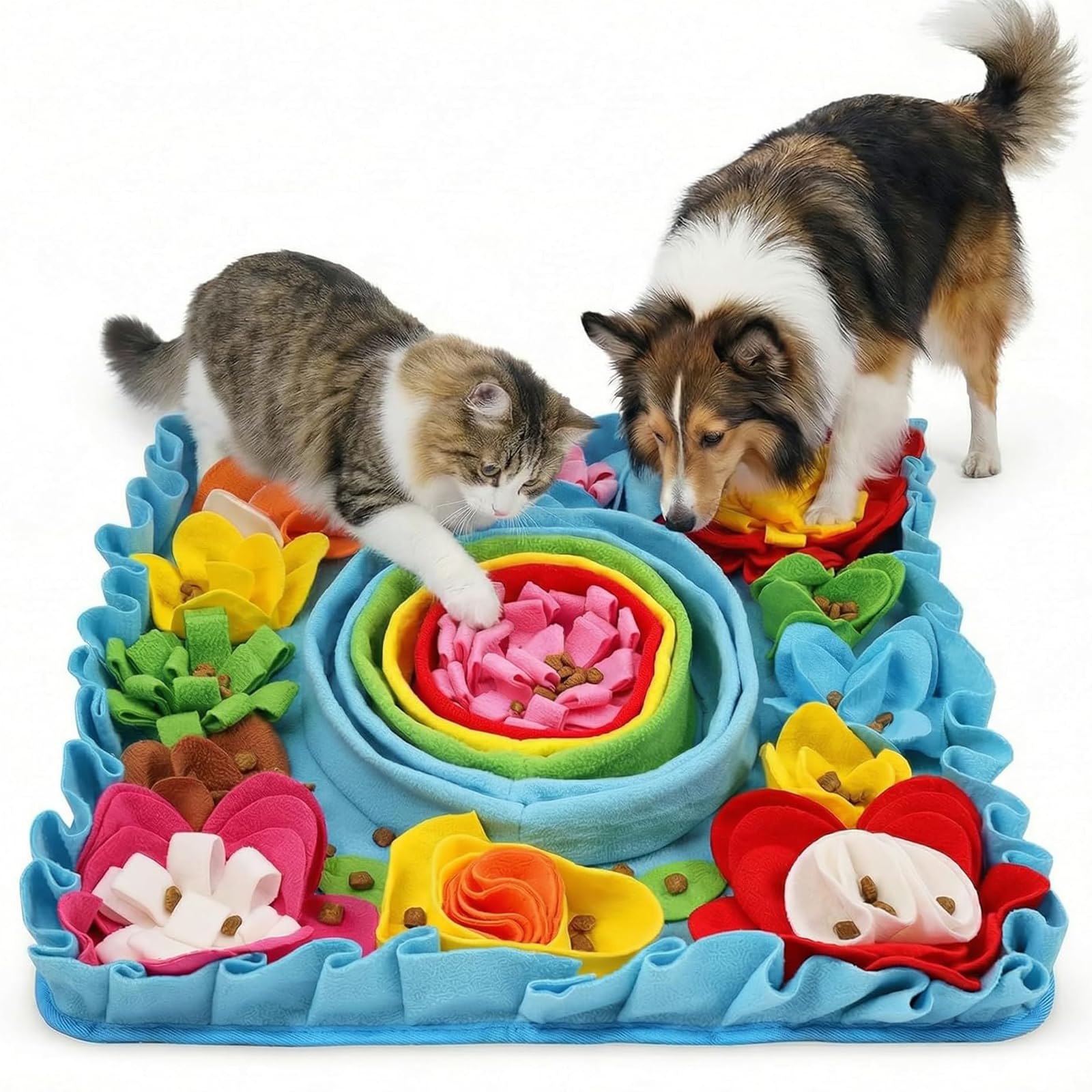 Ankilo snuffle mat top view highlighting colorful puzzle for mental engagement.