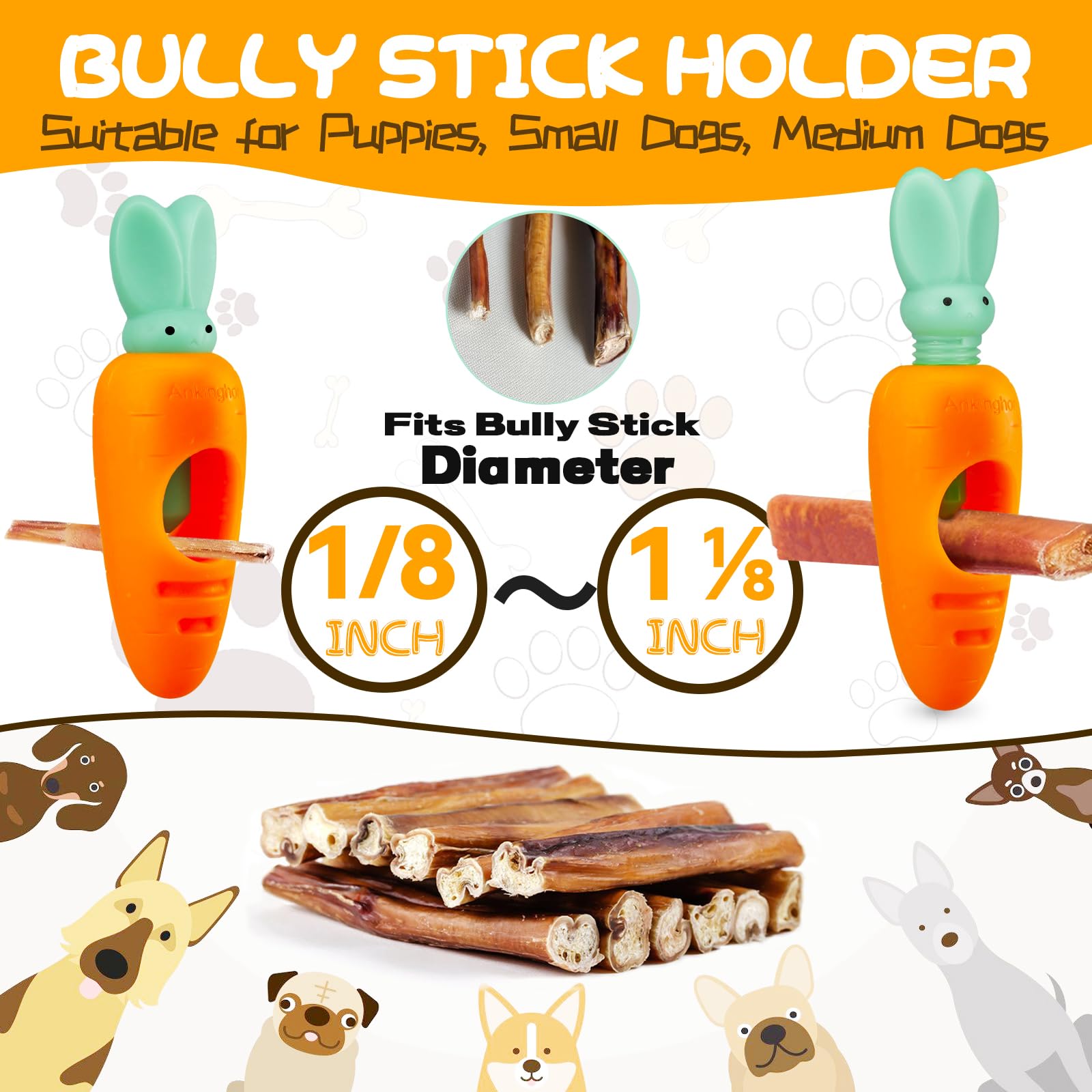 Ankinghor bully stick holder safety feature prevents choking during busy chew sessions.