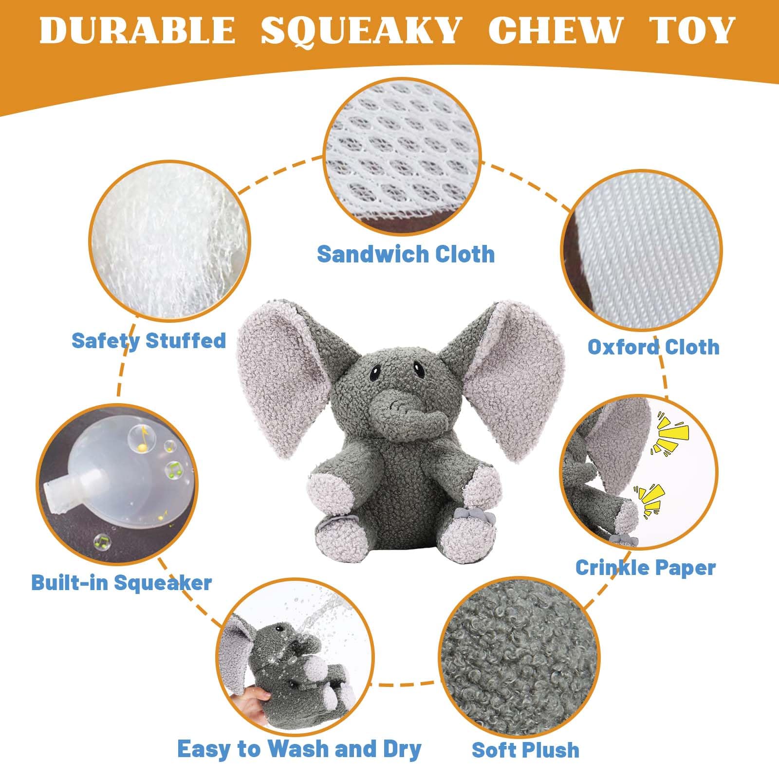 Ankinghor Elephant L toy with built-in squeak stimulates play and curiosity