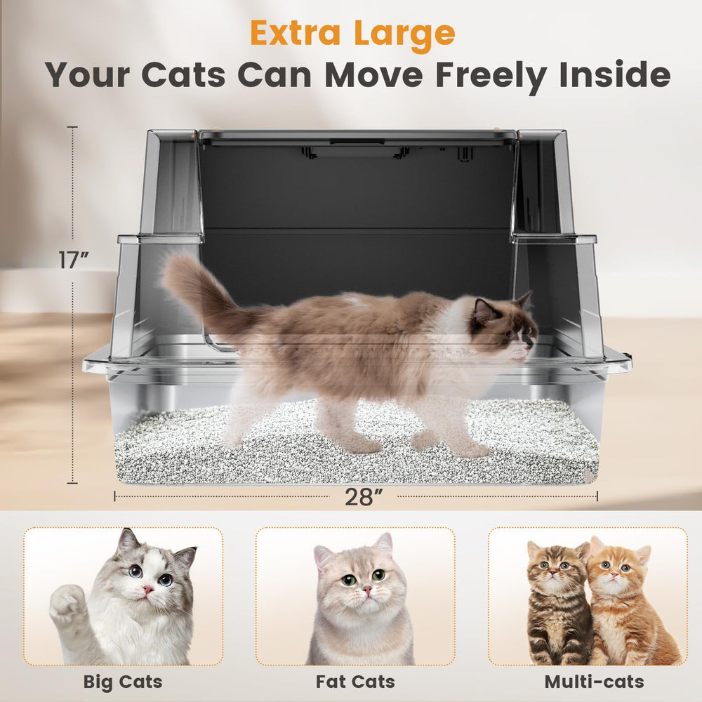 ANKJIWZ stainless-steel cat litter tray shown with spacious interior.