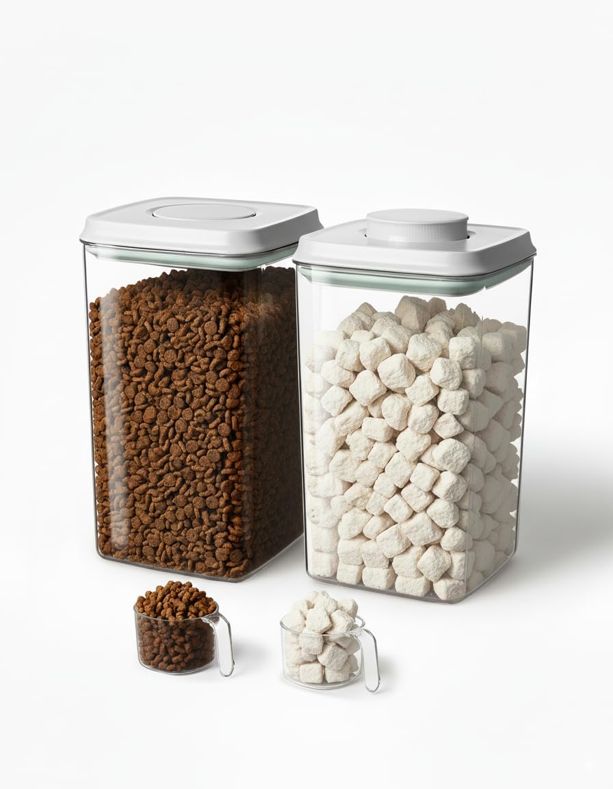Ankou dog food container with pop lid for quick, one-handed access.