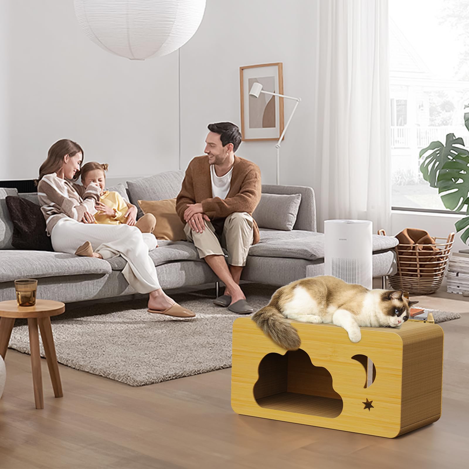 Ankuliy cat scratcher house inside dual-layer view shows climbing and resting space.