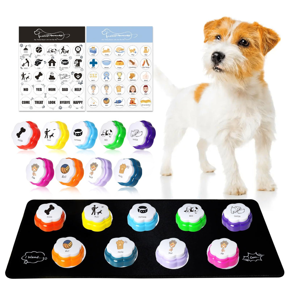 ANLIKY dog buttons 9pc set with mat, ideal for structured training sessions.