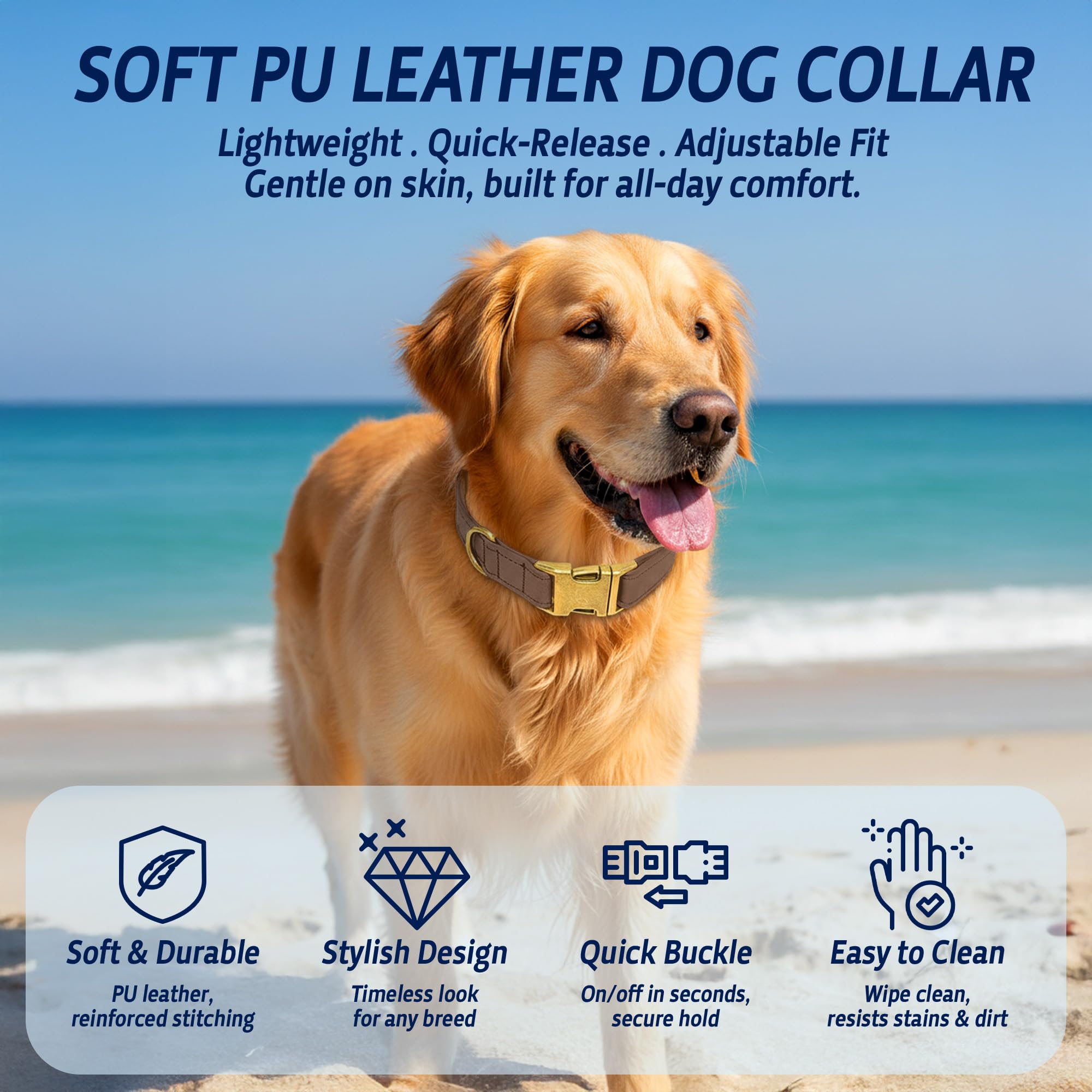 ANMUDA leather dog collar adjustable holes demonstrate secure fit for multiple sizes