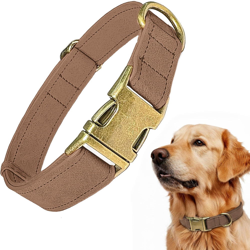 ANMUDA leather dog collar brown front view highlights soft PU leather comfort