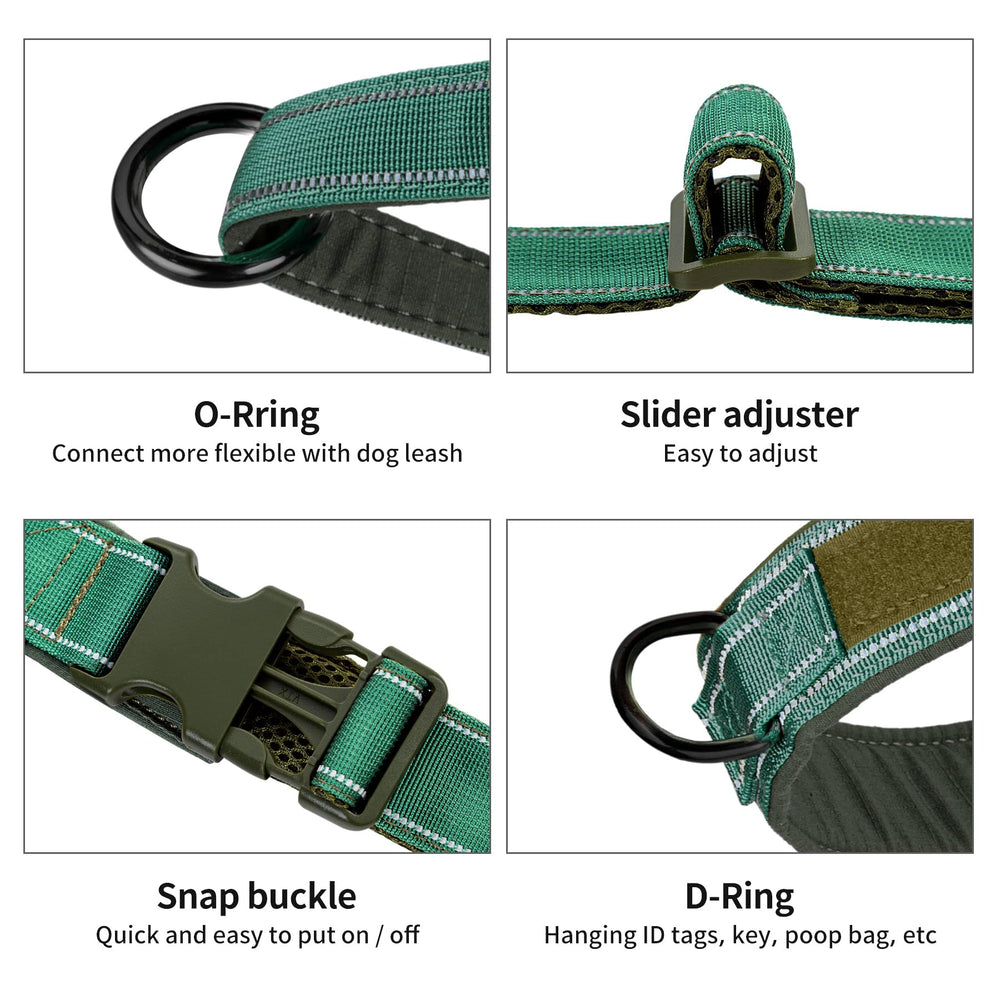 Annchwool No-Pull Harness Green XL reflective strip boosts visibility during night walks.
