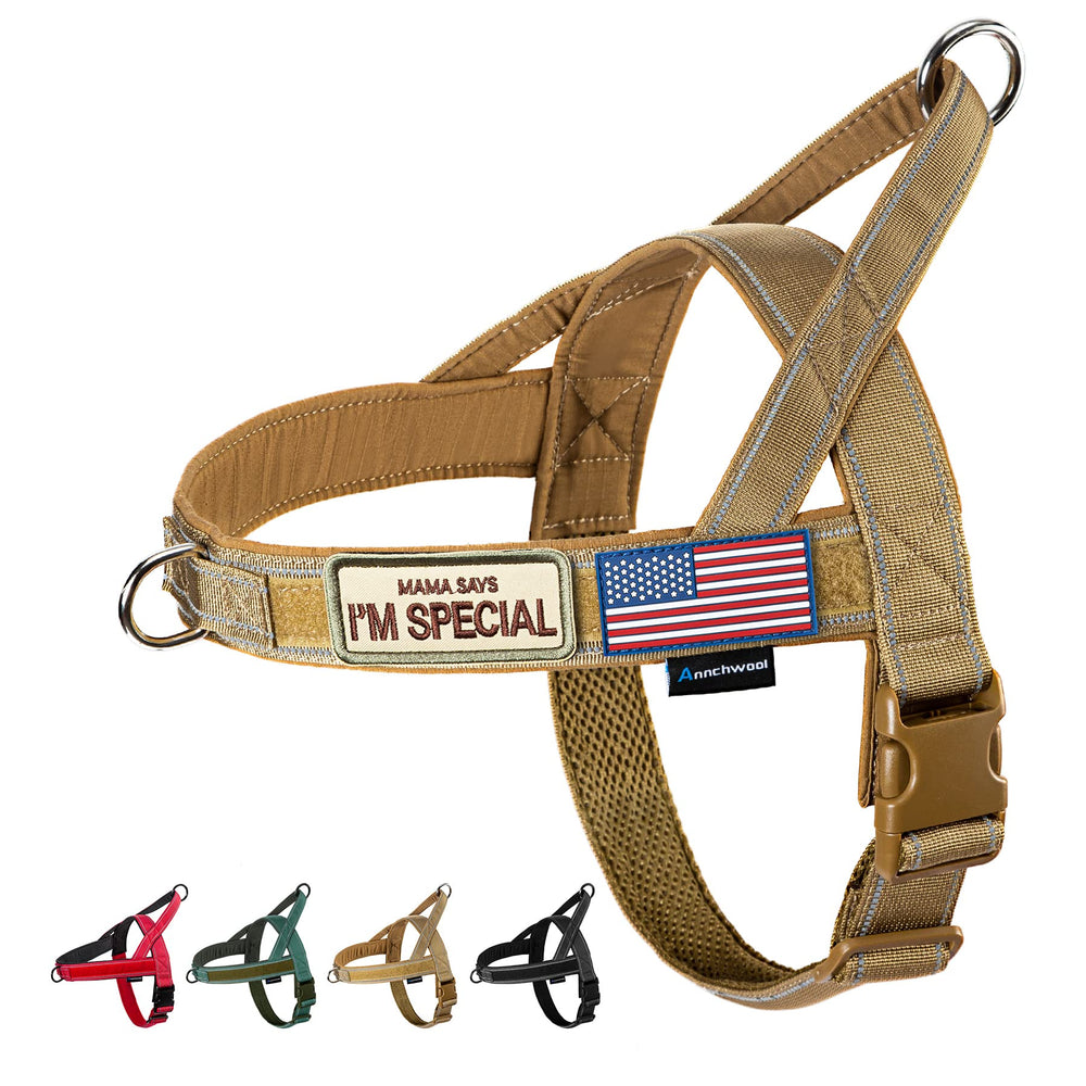 Annchwool no-pull harness padded-handle brown for comfortable training walks.