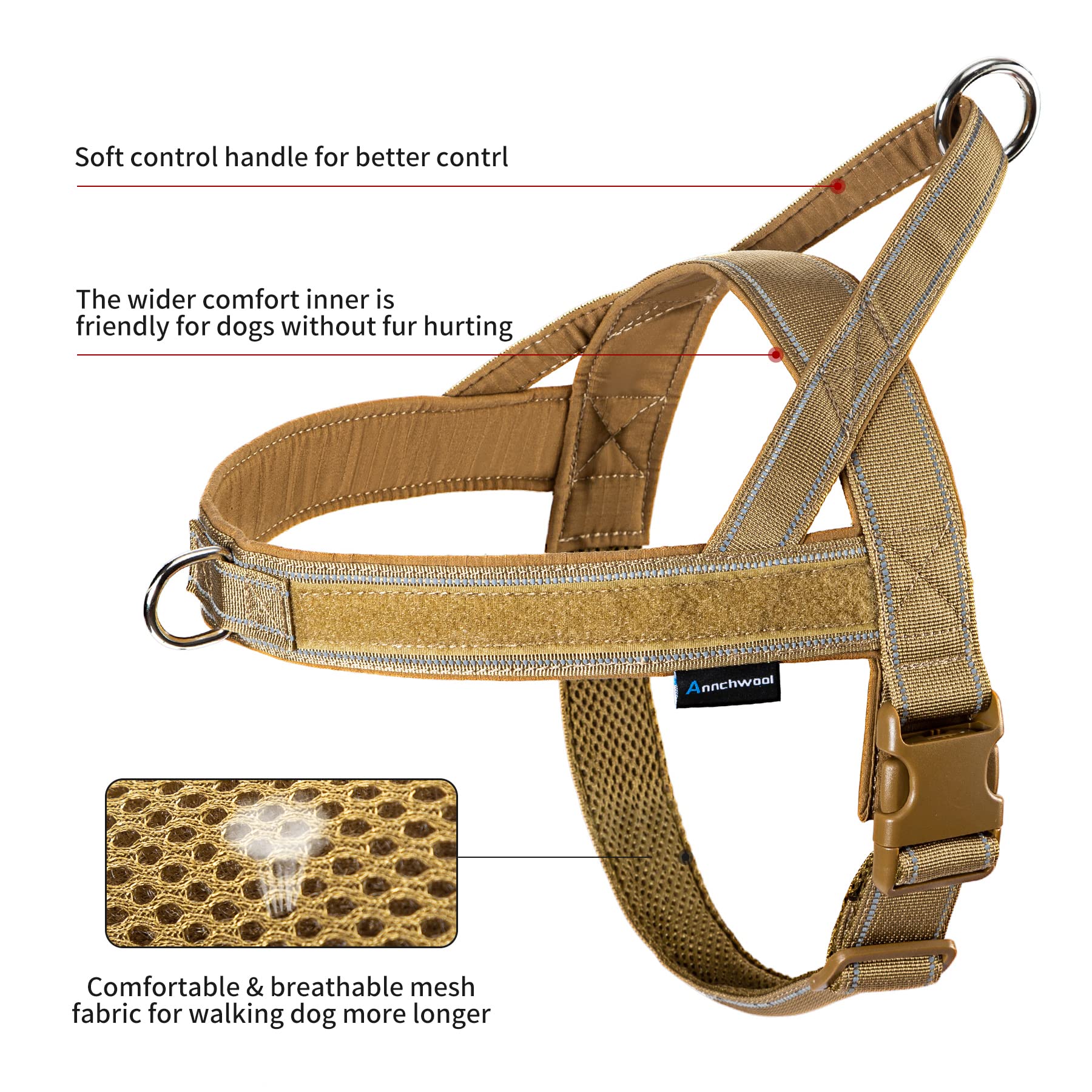 Annchwool No Pull Harness dual rings for leash and accessory attachments.