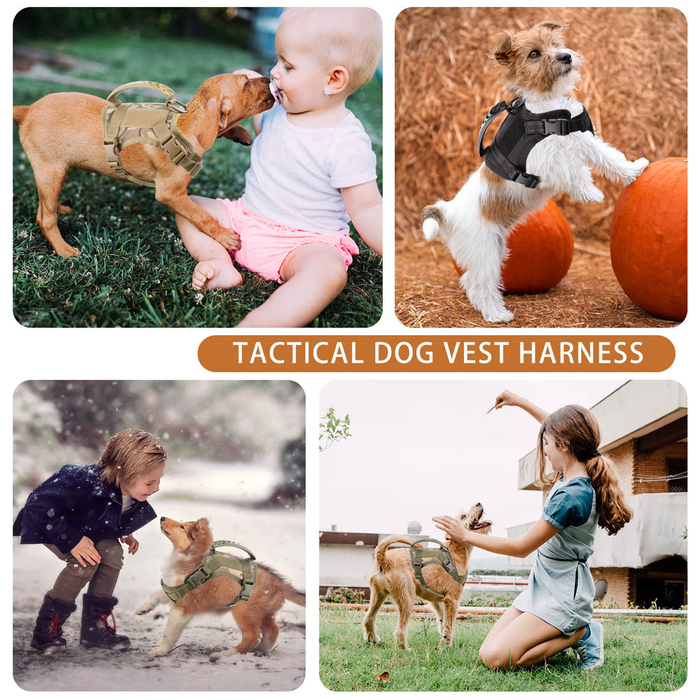 Annchwool tactical dog harness small camo shows rugged design for versatile outdoor use.