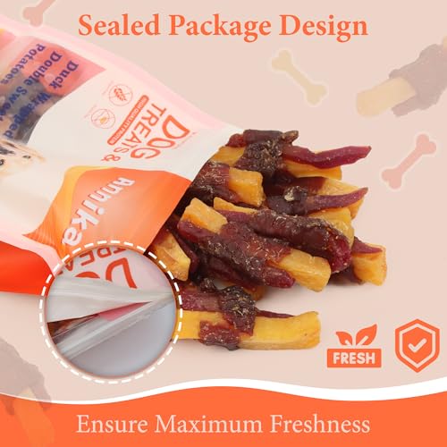 Annika duck wrapped sweet potato treats dental care – promotes fresh breath through chewing.
